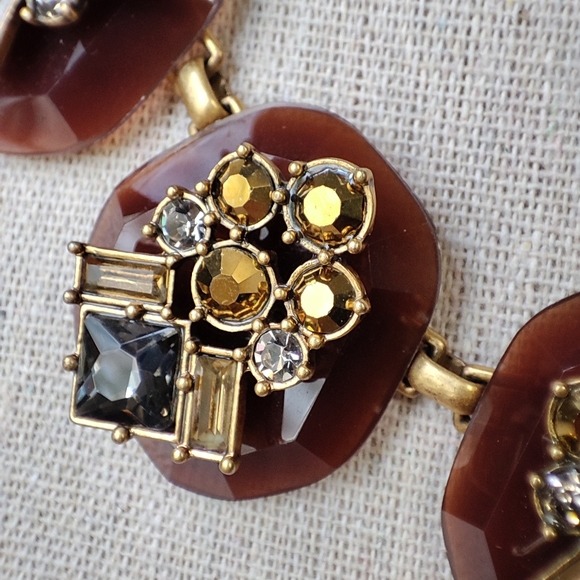 J. Crew Caramel Rhinestone Baguette Square Cut Statement Necklace Brown Smoke - Picture 9 of 11